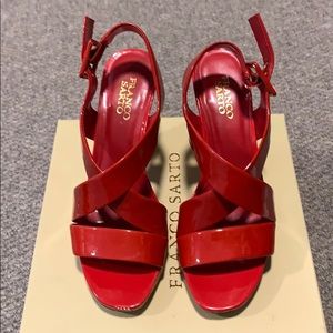 Franco Sarto red patent leather wedges